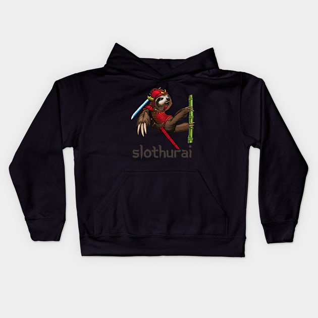 Slothurai Sloth Samurai Digital Art Kids Hoodie by ckandrus